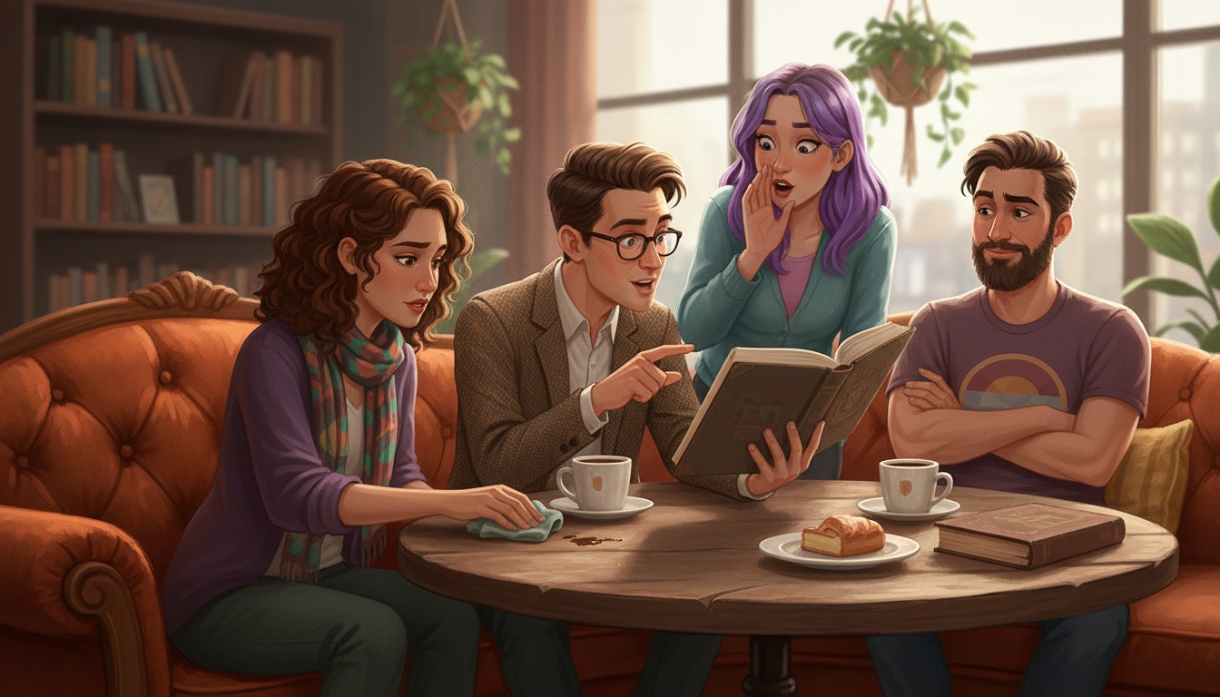 You're at your favorite coffee shop with friends. What are you most likely doing? - Question Image