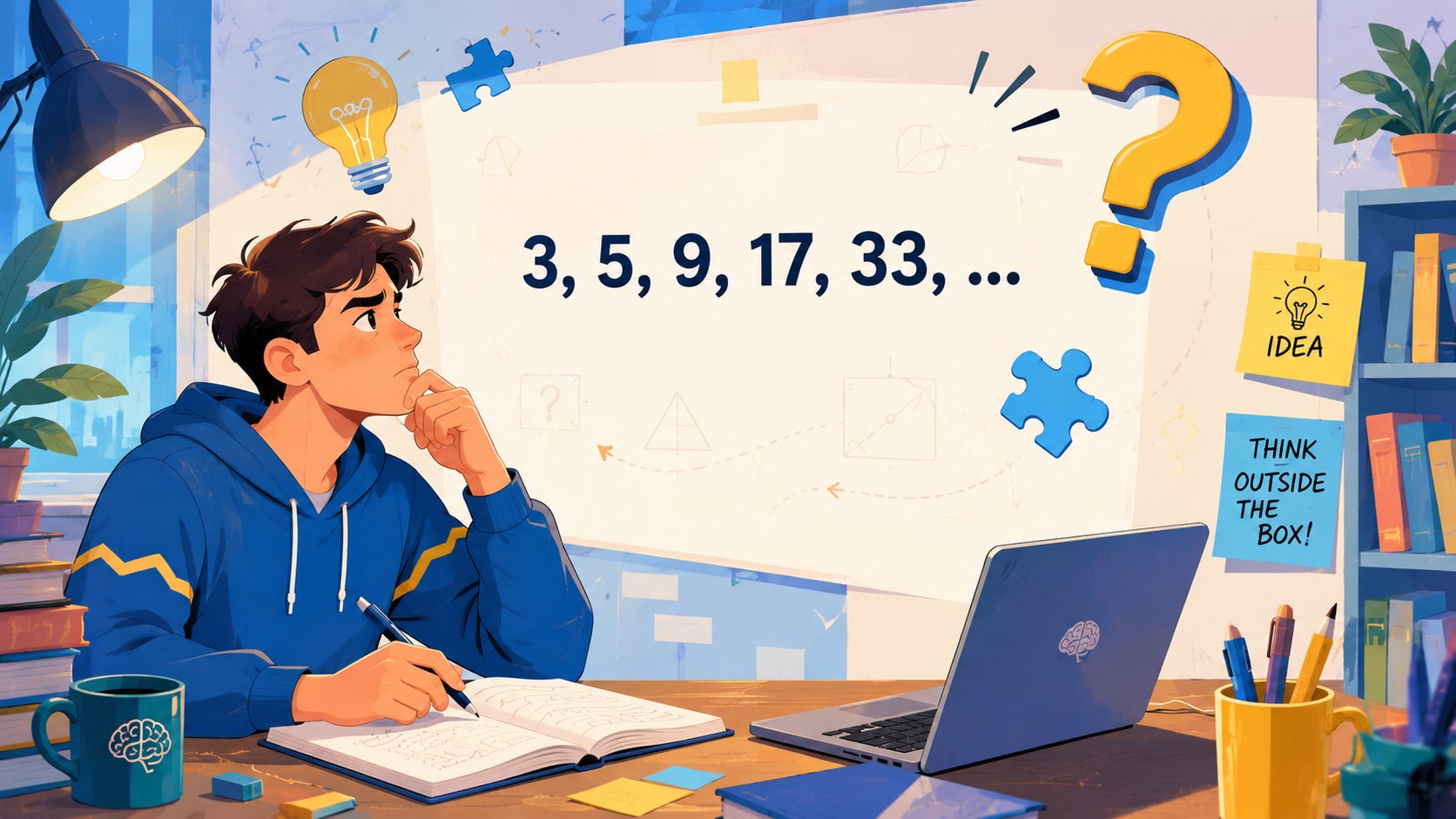 Look at this sequence: 3, 5, 9, 17, 33, ... What number should come next? - Question Image