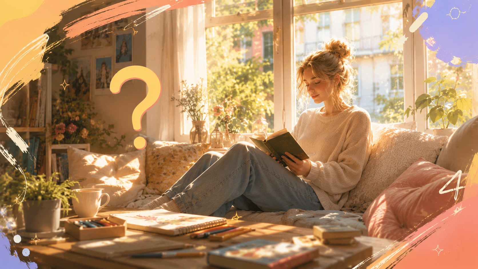 Afternoon sunlight spills across the window. How would you most like to spend this aimless stretch of time? - Question Image