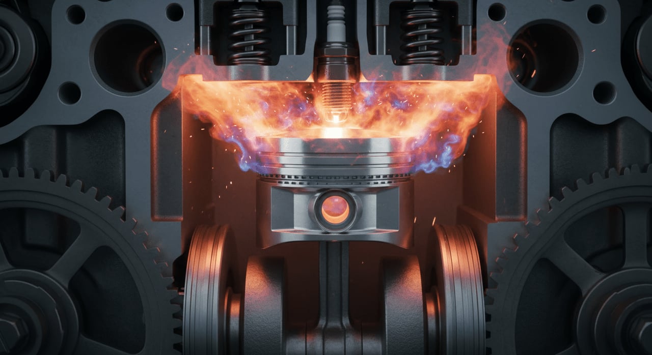 What essential component enables a car's engine to convert fuel into motion? - Question Image