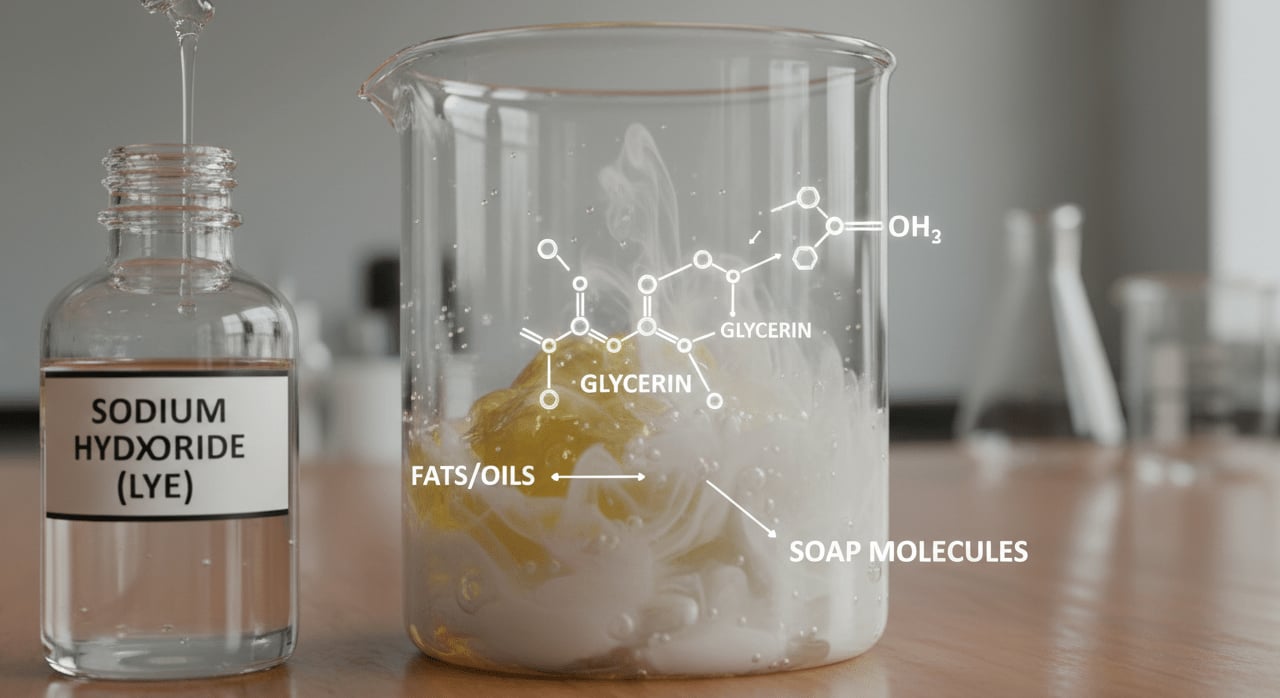 What is the primary function of lye (sodium hydroxide) in Cold Process soap making? - Question Image