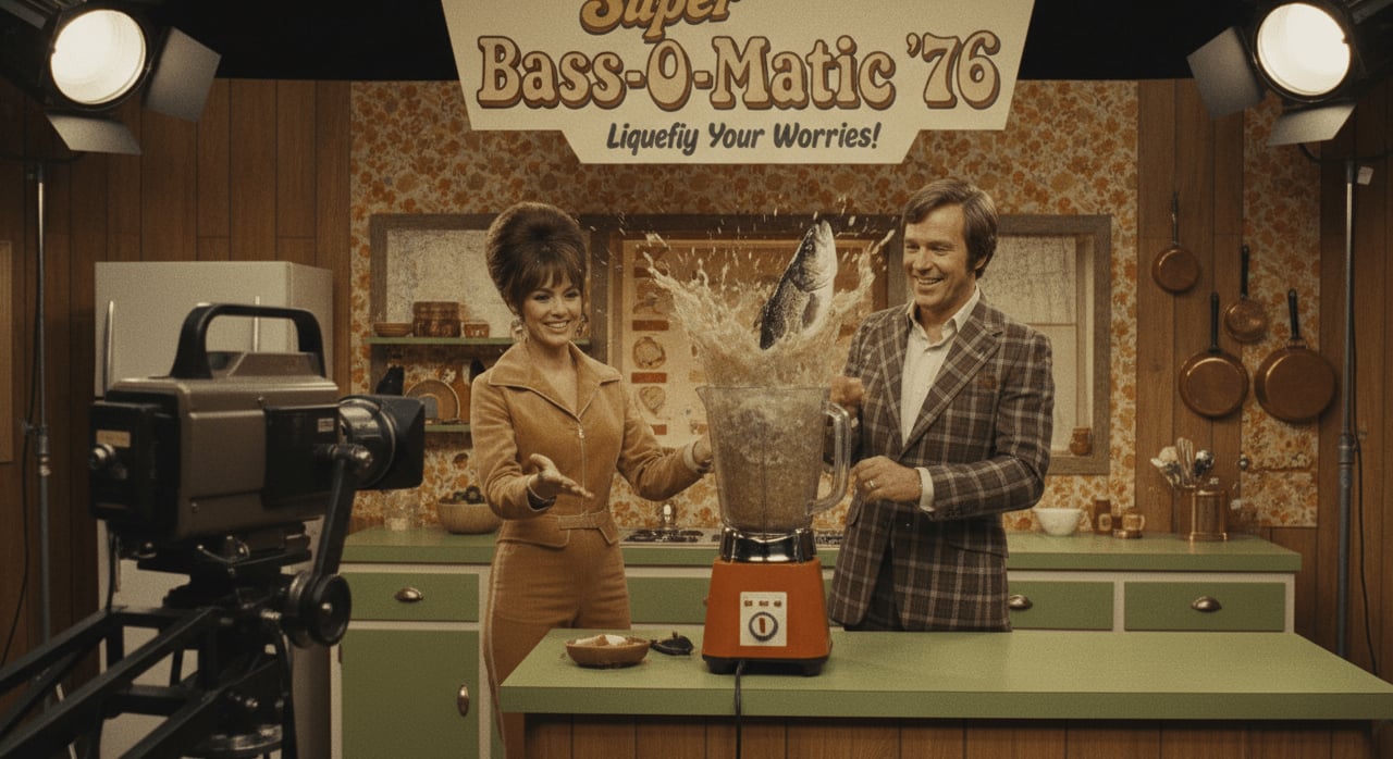 What was the name of the fictional product advertised in the 'Super Bass-O-Matic '76' commercial parody? - Question Image