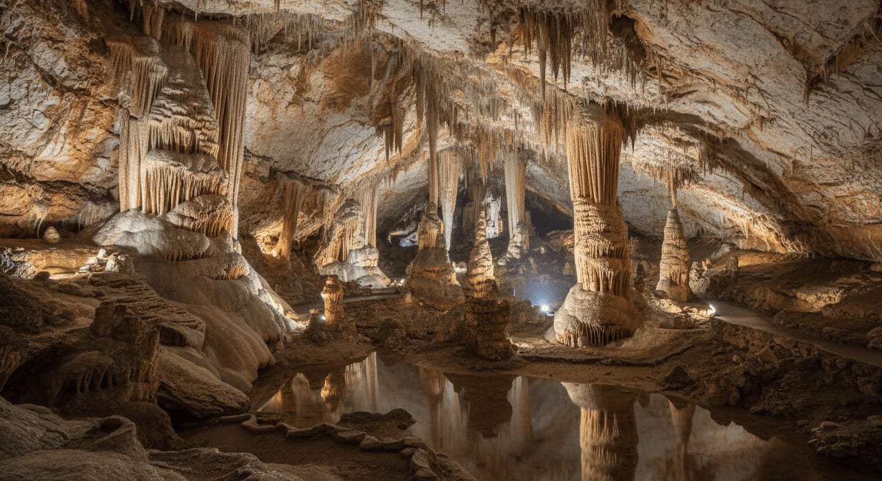 Which U.S. state is renowned for its extensive network of caverns, including the famous Carlsbad Caverns? - Question Image