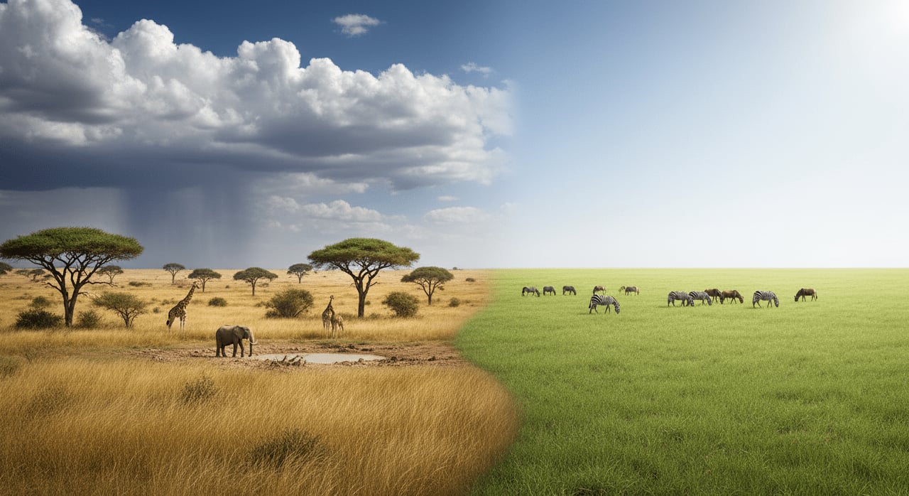 What is the primary characteristic differentiating a savanna biome from a grassland biome? - Question Image