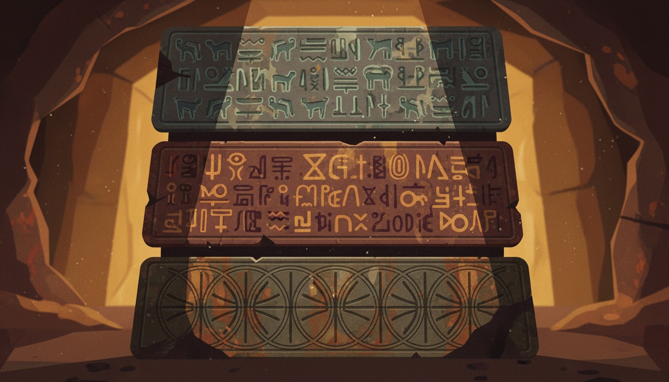 What stone unlocked the secret of Egyptian hieroglyphs by featuring the same text in three different scripts? - Question Image
