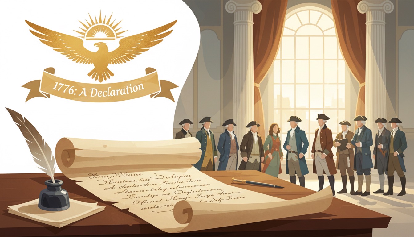 Which foundational document, adopted by the Second Continental Congress, formally announced the colonies' separation from Great Britain? - Question Image