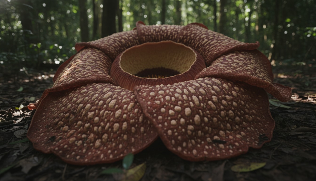 Which massive flower is infamous for smelling like a rotting corpse to attract carrion-eating pollinators? - Question Image